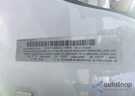 2011 Volkswagen Jetta 2.0L Tdi z USA, uszkodzony, nr VIN 3VWLL7AJ0BM118020